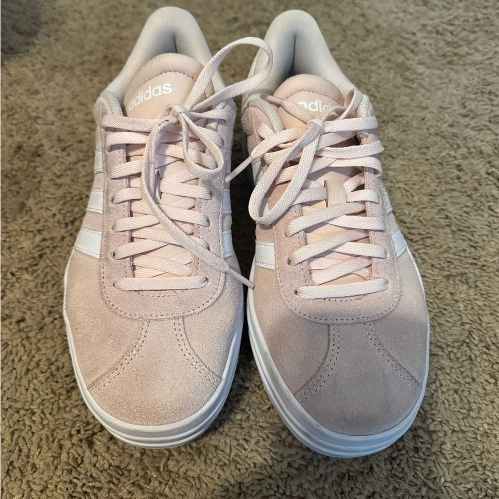 adidas Light Pink and White Women's Suede Sneakers